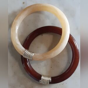 c1970 LUCITE BANGLES Ivory & BURNT SIENNA